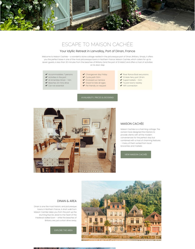 Maison Cachee - French holiday home rental in Dinan - web design by Emma Scott Web Design