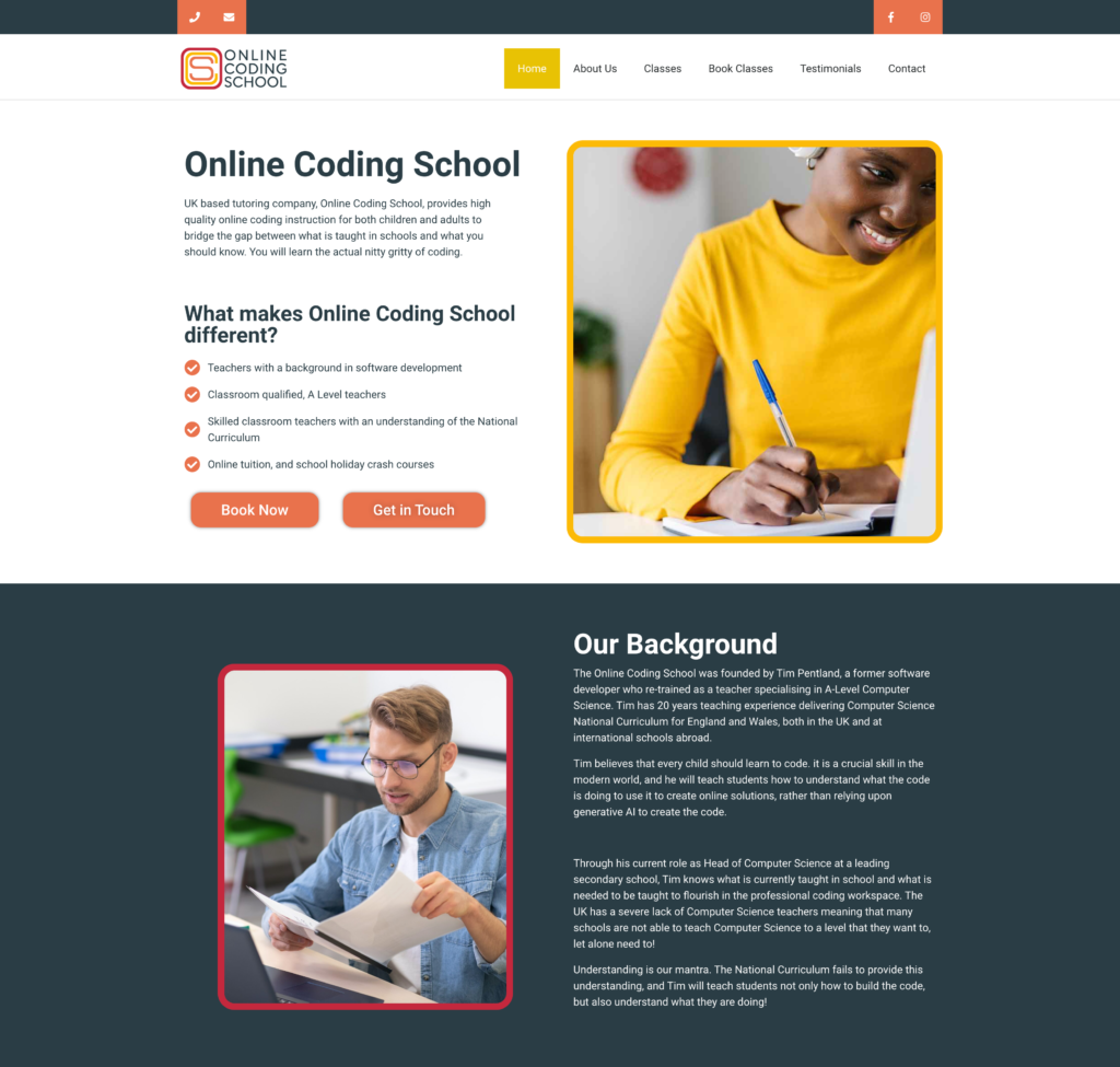 Online Coding School - website created by Emma Scott Web Design of Warwickshire